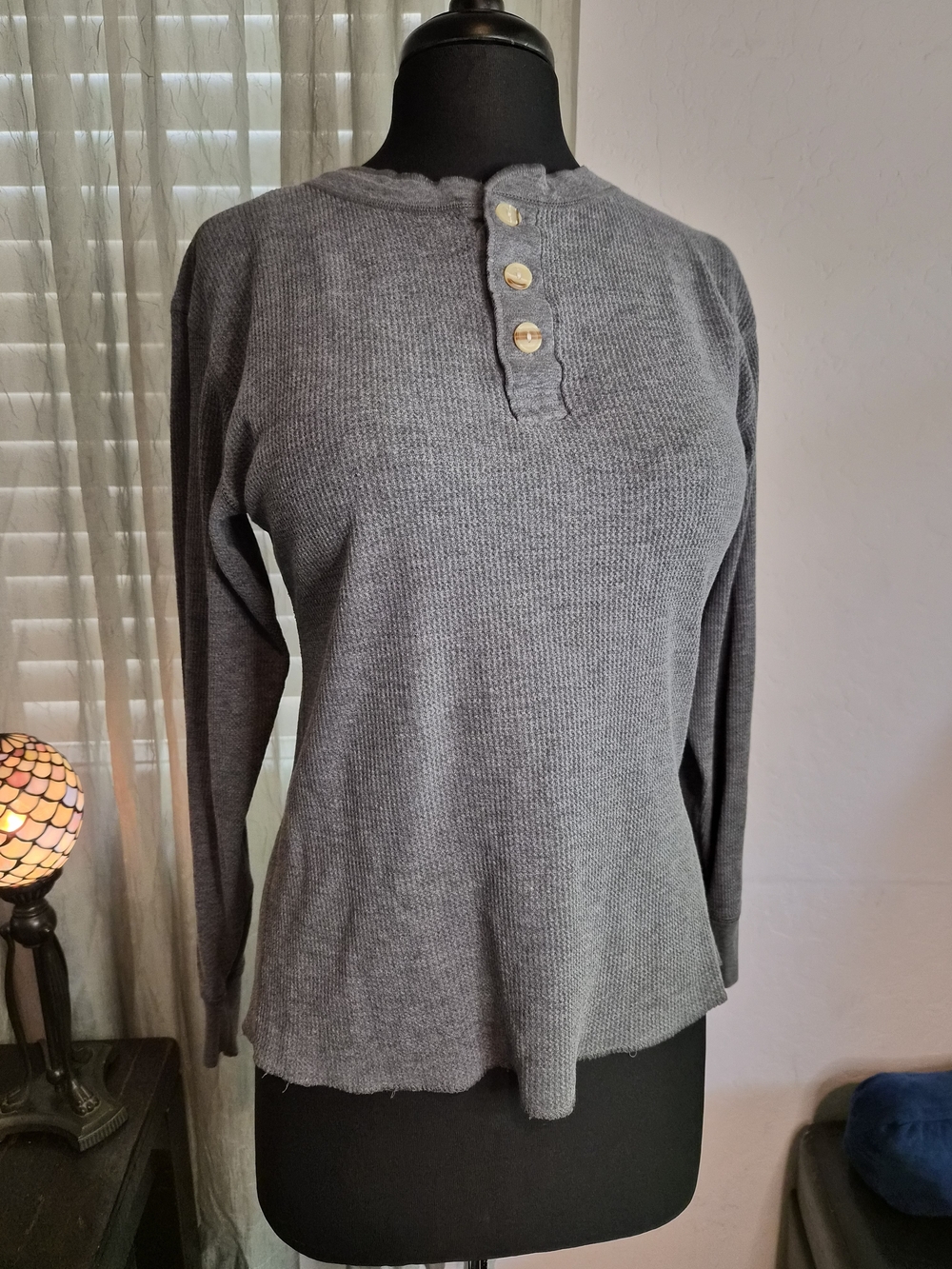 Hanes Gray Long Sleeve Henley with Button Placket #0229, #0247